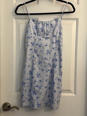 Victoria + Sophia blue floral cotton mini spaghetti strap babydoll dress small